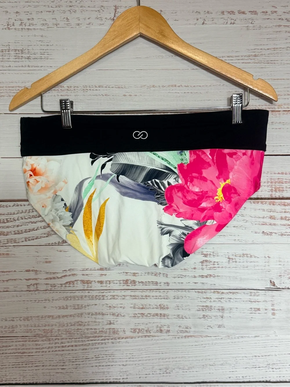 CALIA by Carrie Underwood Bikini Bottom Tropical Print Black Band Size M